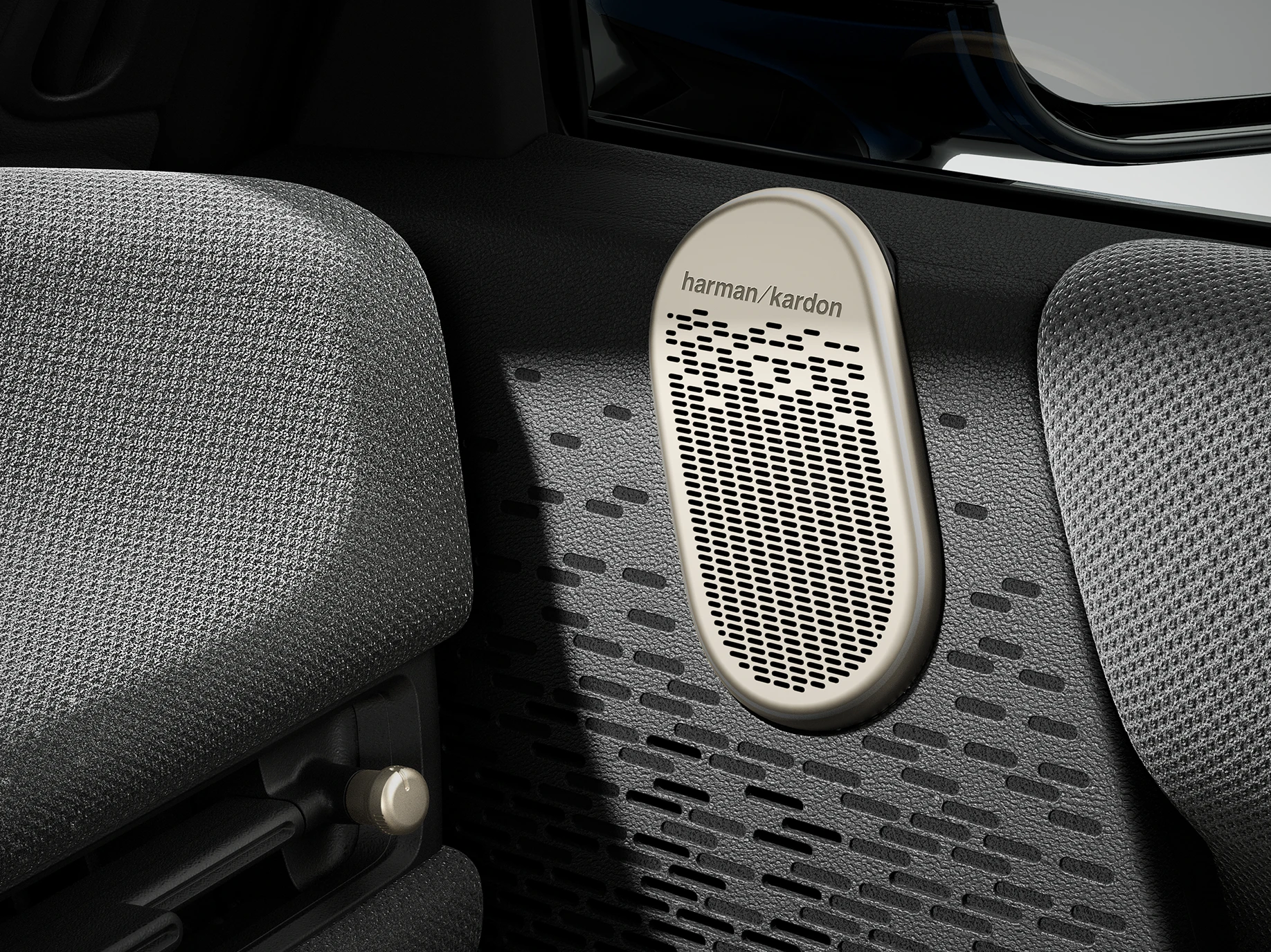 Close view of the MINI Harman Kardon Surround Sound System.