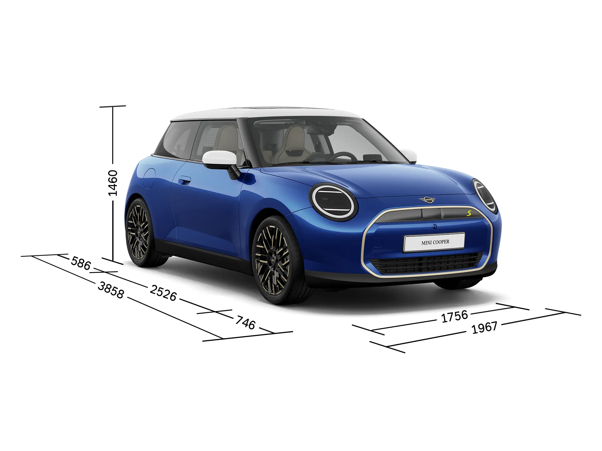 All-Electric MINI Cooper - Front View with Dimensions