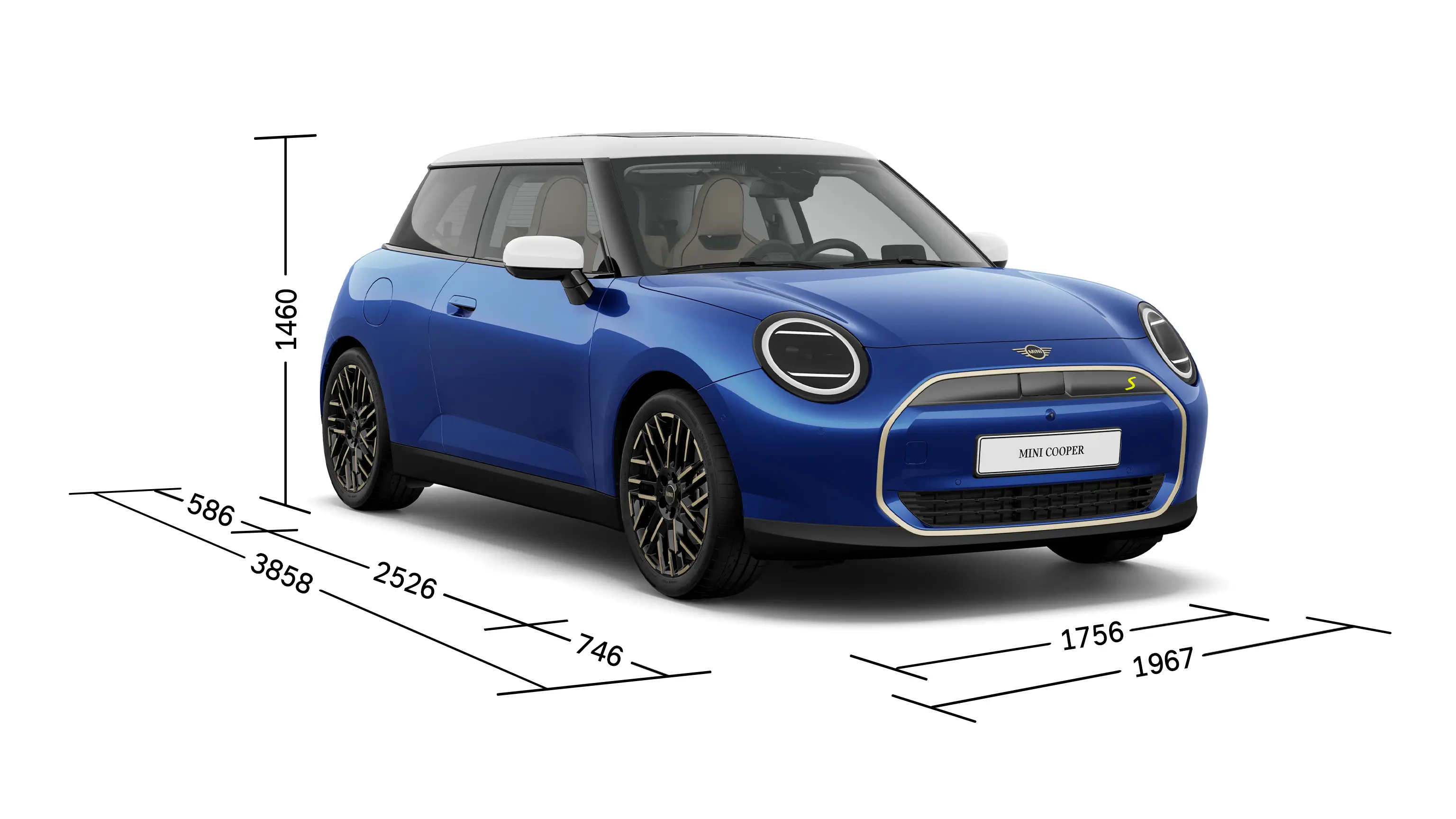 All-Electric MINI Cooper - Front View with Dimensions