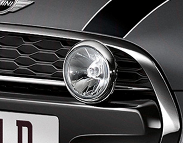 Front of car showing headlights.