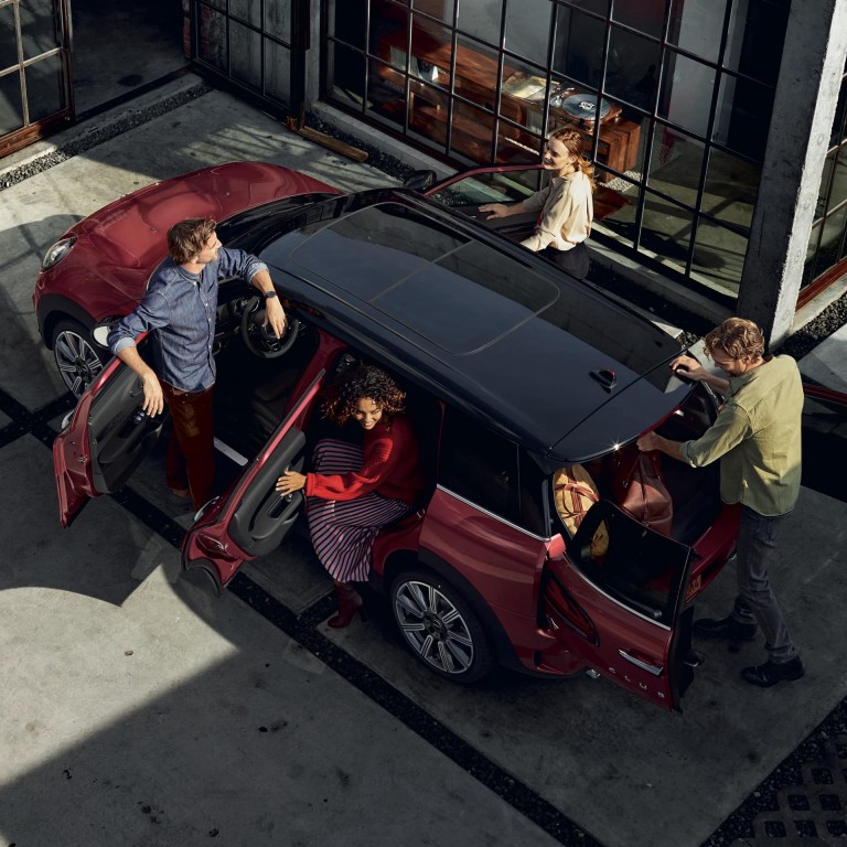 MINI Clubman – red and black – six doors open view from above